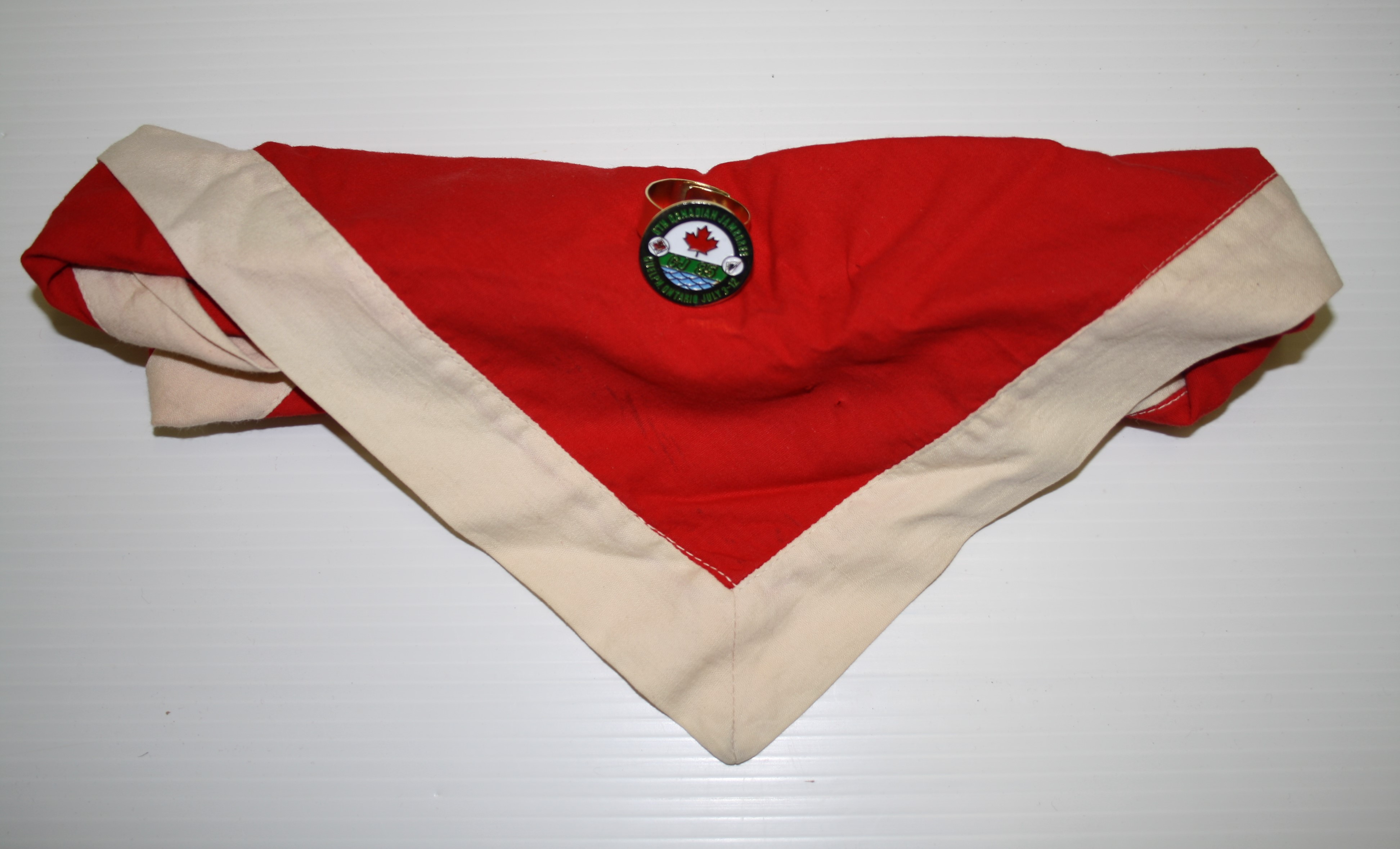 Red Necker with White Border and Jamboree Woggle