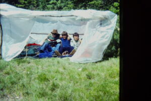Cubs in plastic lean-to