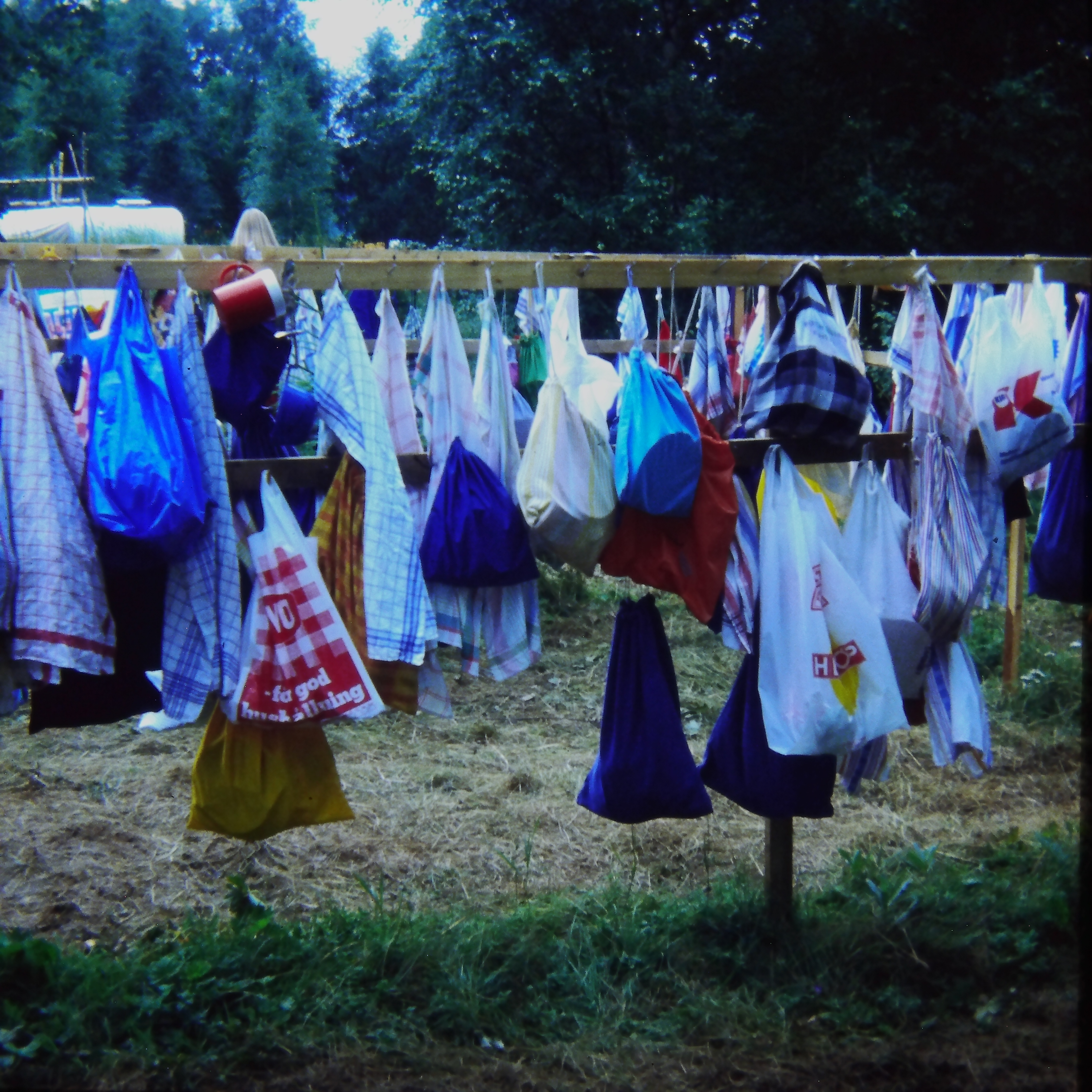 Dishes drying outside staff dining tent