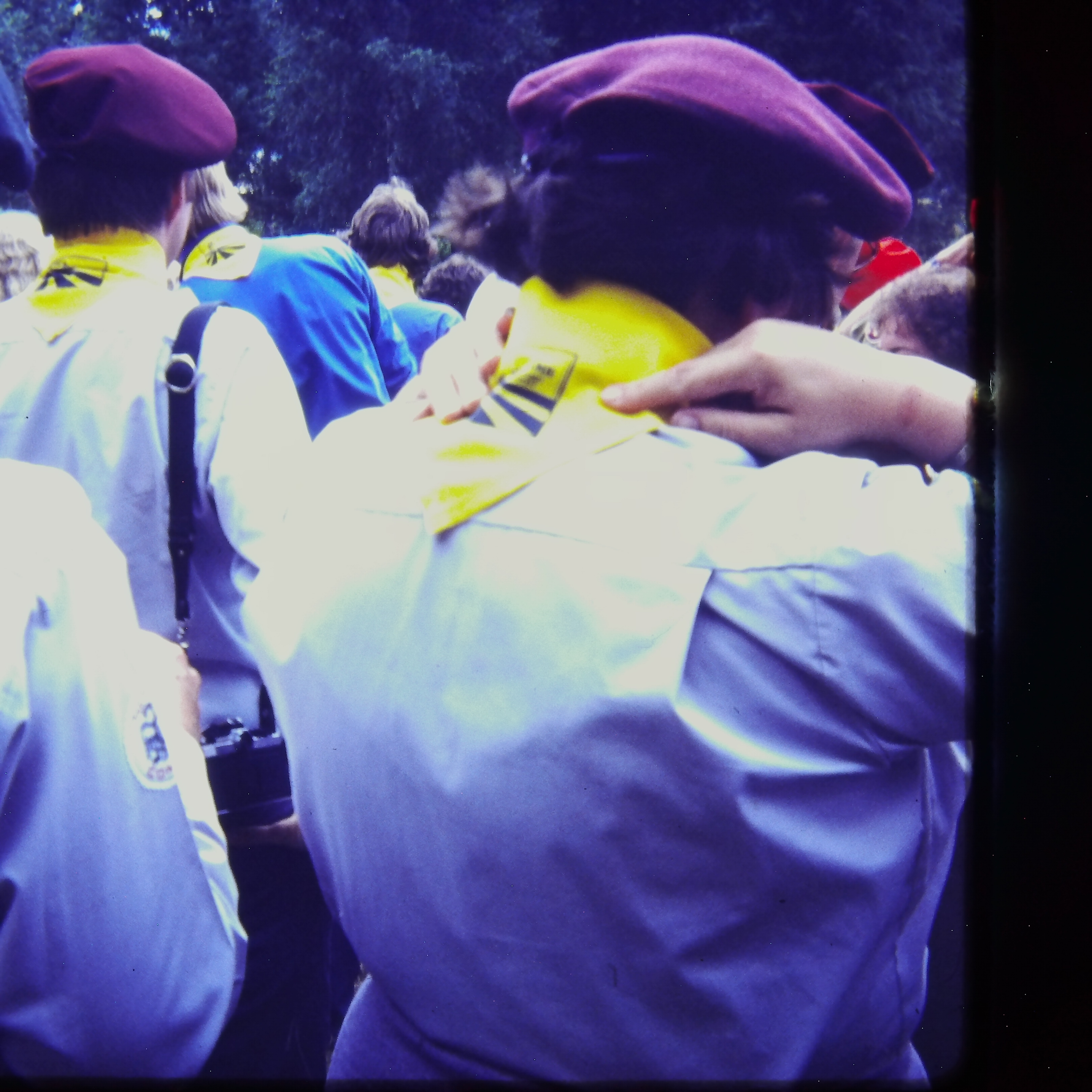 Putting on jamboree neckerchiefs