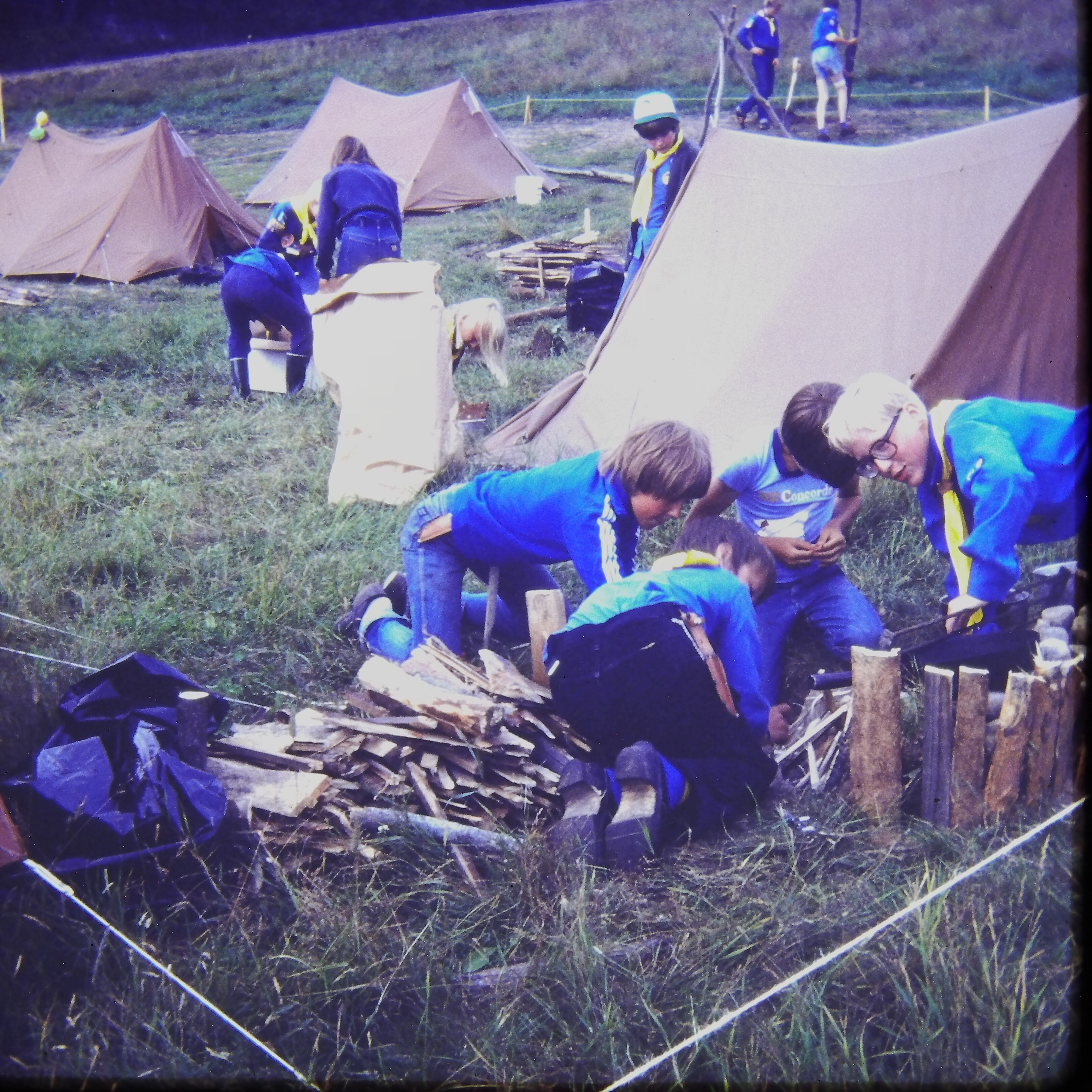 Scouts building fire pit